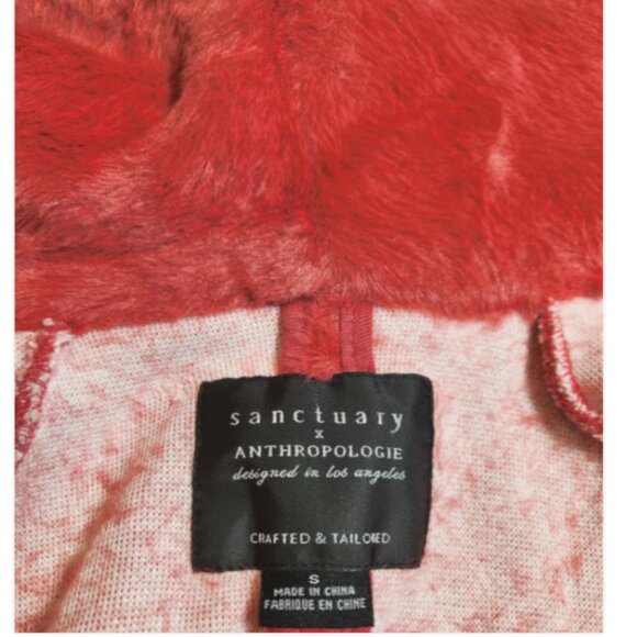 Sanctuary x Anthropologie Elena Faux Fur Shawl Collar Coat Red/Pink Jacket - Picture 7 of 11